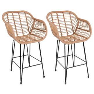 An Image of Set of 2 Rattan Bar Stools Natural