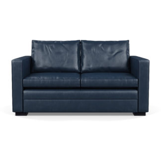 An Image of Heal's Palermo 2 Seater Sofa Leather Stonewash Navy Blue 279 Black Feet
