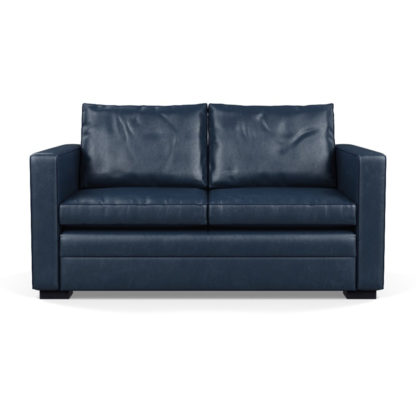 An Image of Heal's Palermo 2 Seater Sofa Leather Stonewash Navy Blue 279 Black Feet