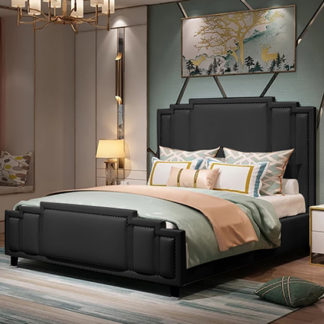 An Image of Enumclaw Plush Velvet Small Double Bed In Black