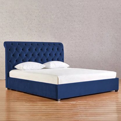An Image of Kalispell Plush Velvet King Size Bed In Blue