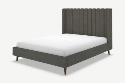 An Image of Cory King Size Bed, Granite Grey Boucle with Walnut Stain Oak Legs