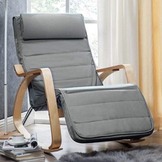 An Image of Orano Rocking Chair In Light Grey With Wooden Armrests