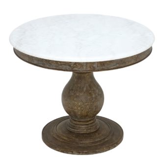 An Image of Woolton Round Dining Table, White Marble and Mid Burnt Oak