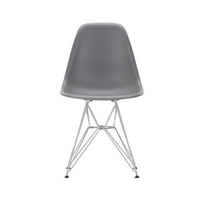An Image of Vitra Eames DSR Side Chair New Height Deep Black Chrome Base