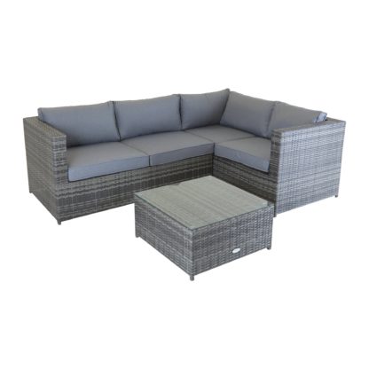An Image of Rattan Grey Corner Sofa and Coffee Table Light Grey