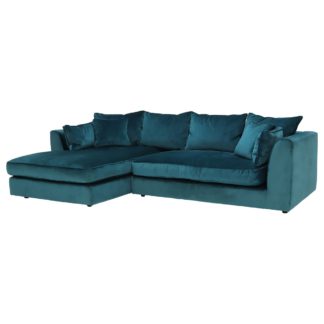 An Image of Harrington Small Left Hand Facing Chaise Sofa, Lumino Teal With Foam Interiors