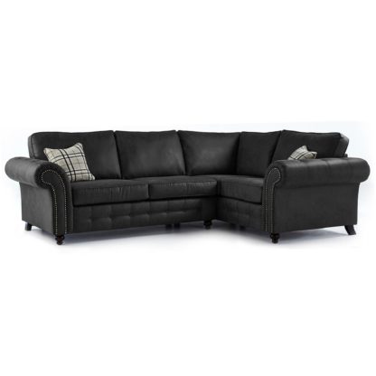 An Image of Oakland Left Hand Faux Leather Corner Sofa Black