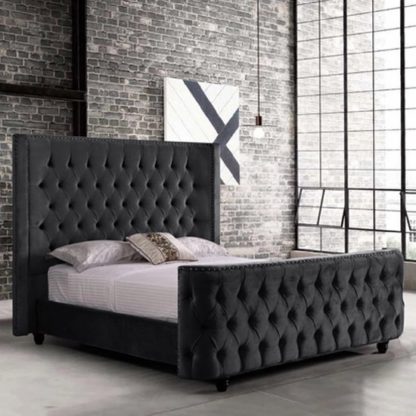 An Image of Hammond Plush Velvet Double Bed In Black