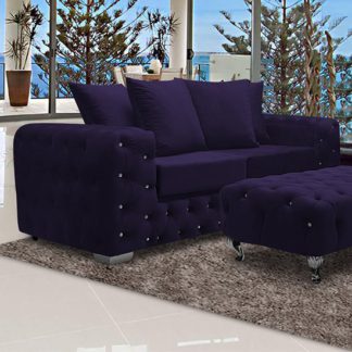 An Image of Worley Malta Plush Velour Fabirc 3 Seater Sofa In Ameythst