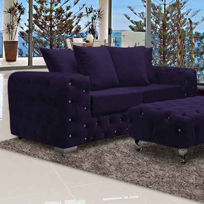 An Image of Worley Malta Plush Velour Fabirc 3 Seater Sofa In Ameythst