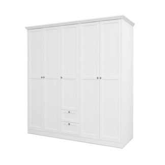 An Image of Country Large Wooden Wardrobe In White With 5 Doors