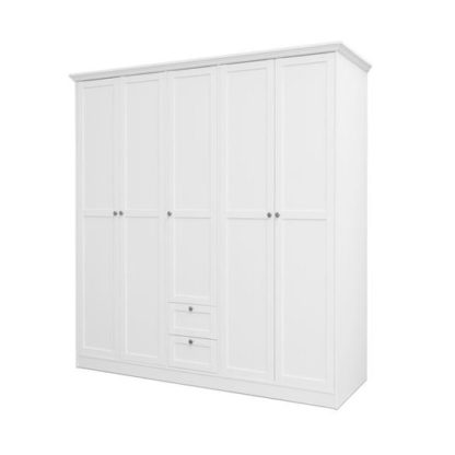 198407ead7a25c808e0999b7bb604e1fa5728717fd81600c9f6b021a03876c76.jpg An Image of Country Large Wooden Wardrobe In White With 5 Doors