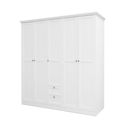 An Image of Country Large Wooden Wardrobe In White With 5 Doors