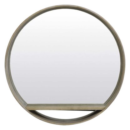 An Image of Wooden Mirror With Shelf, Light Brown