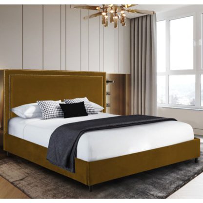 19b3568c65eb66f5d32bf91213131c7e0de17c013553d7d80c842ec6cb329154.jpg An Image of Sensio Plush Velvet Super King Size Bed In Mustard