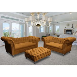An Image of Izu Plush Velvet 2 Seater And 3 Seater Sofa Suite In Gold
