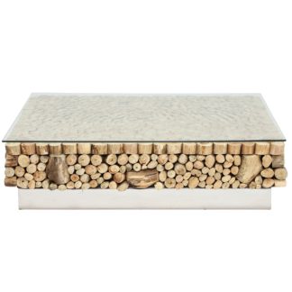 An Image of Caspian Avant Garde Driftwood and Glass Square Coffee Table