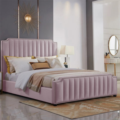 1a64abac9f9808066edc1865b1bd0cbb425014a1ac4162850f9b5102159f78be.jpg An Image of Kapolei Plush Velvet Single Bed In Pink