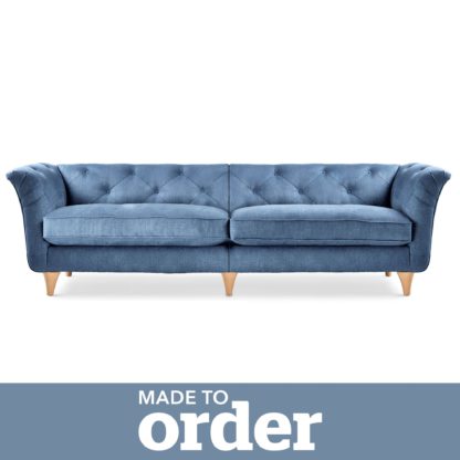 An Image of Jaipur 4 Seater Sofa Brushed Plain Fabric Blue