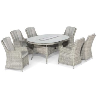 An Image of Hathaway 6 Seat Oval Garden Dining Set in Light Grey Weave and Grey Fabric