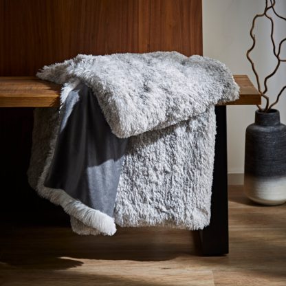 An Image of Heather Tipped Faux Fur Grey Throw Grey