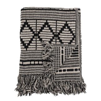 An Image of Fringed Throw, Black and Cream