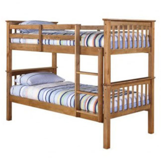 An Image of Leno Wooden Double Bunk Bed In Antique Wax Pine