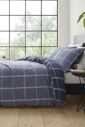 An Image of Geometric Blue Grid Double Duvet Set