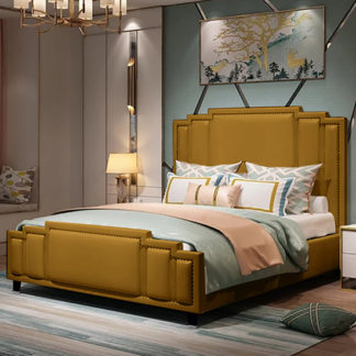 An Image of Enumclaw Plush Velvet Small Double Bed In Mustard