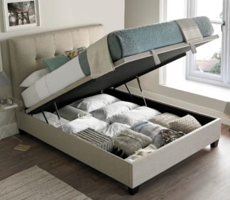 An Image of Walkworth Oatmeal Fabric Ottoman Storage Bed Frame - 6ft Super King Size