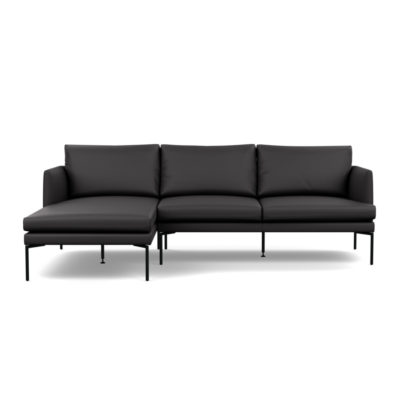 An Image of Heal's Matera Corner Chaise Sofa LHF Grain Leather Chocolate 066 Black Feet