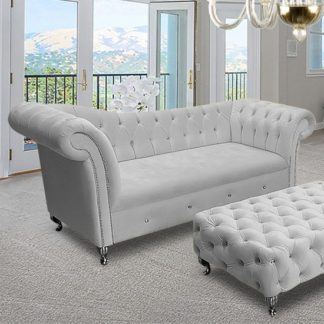 An Image of Izu Plush Velvet 3 Seater Sofa In Silver