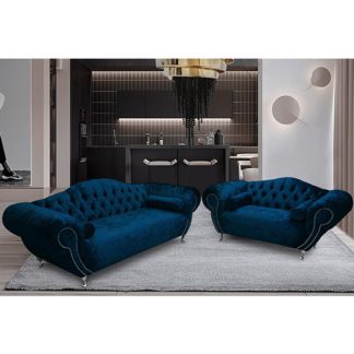 An Image of Huron Velour Fabric 2 Seater And 3 Seater Sofa In Navy