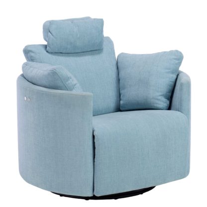 An Image of Fama Claudo Recliner Swivel Chair, Sky Blue
