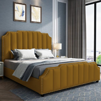 An Image of Abilene Plush Velvet Small Double Bed In Mustard