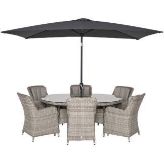 An Image of Hathaway 6 Seat Oval Garden Dining Set in Light Grey Weave and Grey Fabric