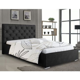 An Image of Hyannis Plush Velvet Super King Size Bed In Black