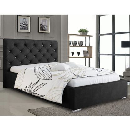 2621ab968f23f7b545d328907324d10055439809b9cf6df70aead07e20d8e51f.jpg An Image of Hyannis Plush Velvet Super King Size Bed In Black