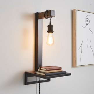 An Image of Fulton Easy Fit Plug In Shelf Wall Light Pine (Brown)