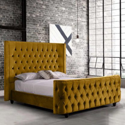 287eb6edd66272d1af714b97d6a1a05bb7955947a140798811e0186ad3423700.jpg An Image of Hammond Plush Velvet Super King Size Bed In Mustard