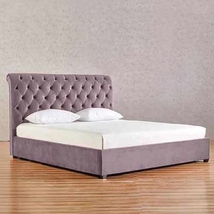 290961a9dbfbb41aea4a97f4ea3ca360a00d7f1c686027764ee38ddd63474b83.jpg An Image of Kalispell Plush Velvet Small Double Bed In Pink