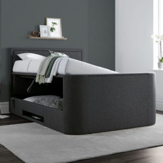 An Image of Eston Grey Fabric Ottoman Electric Media TV Bed Frame - 6ft Super King Size