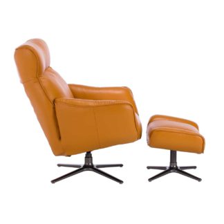 An Image of Lecco Leather Recliner Swivel Chair and Footstool