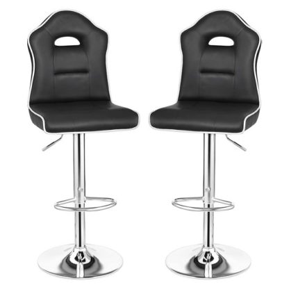 An Image of Sedalia Black Faux Leather Gas-Lift Bar Stools In Pair