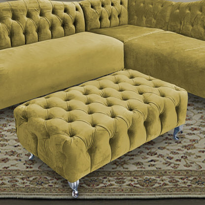 An Image of Huron Malta Plush Velour Fabric Footstool In Grass