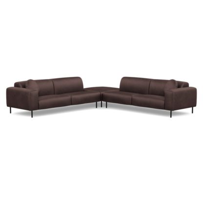 An Image of Heal's Luna Large Corner Sofa Luxury Leather Anthracite Black Feet
