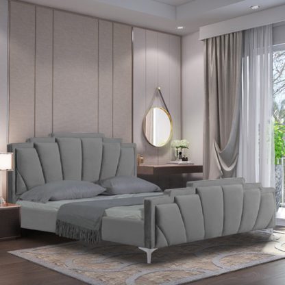 34831ba1335840bcd82c2a1a3bdad251d0d295f1cb435e571b5094116baa7e47.jpg An Image of Lanier Plush Velvet Single Bed In Grey