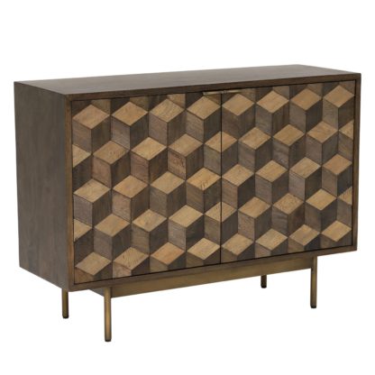 An Image of Facet 2 Door Sideboard, Dark Mango Wood and Brass