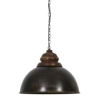An Image of Black Zinc and Wood Hanging Lamp